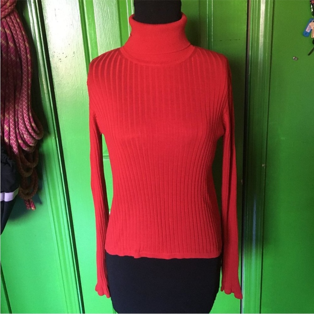 August Silk Red Turtleneck Top, Size Small
